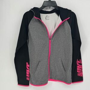 Nike Dri Fit Kids Girls Full Zip Hoodie Jacket Gray Black Pink Athletic XL